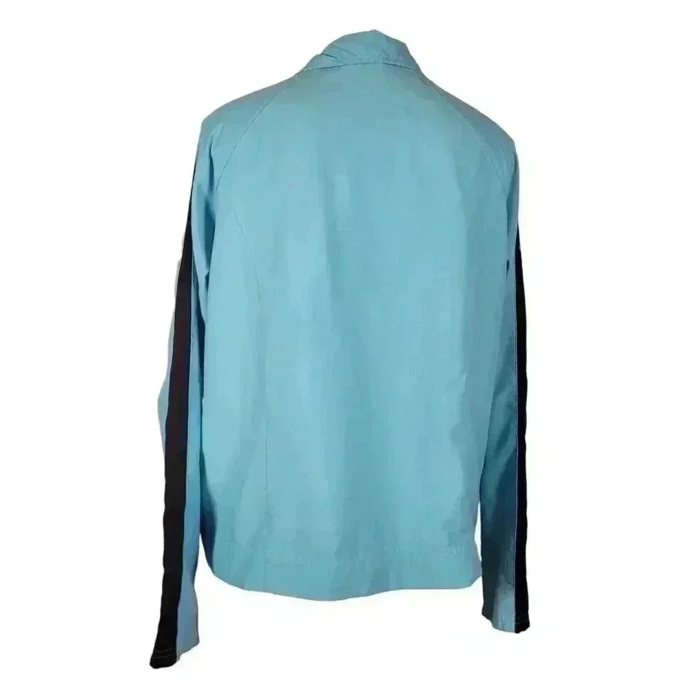 Vintage Nike Swoosh Windbreaker Blue Jacket Medium Track Warm Up Arm Stripes 90s